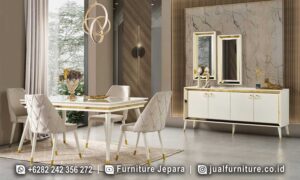Meja Makan Minimalis Modern Aksen Stainless Gold FS-319