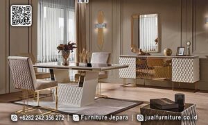 Meja Makan Luxury Minimalis Gold Frame Elegan FS-463