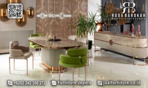 Desain Meja Makan Stainless Gold Elegan Kekinian FS-489