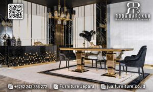 Ruang Makan Mewah Hitam Gold Stainless Kualitas Premium FS-491