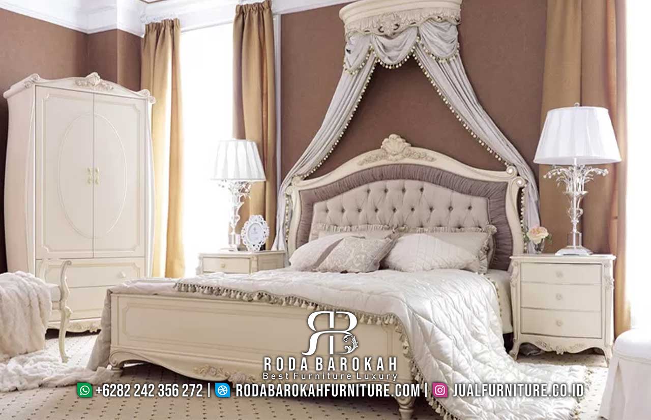 Belanja Hemat Tempat Tidur Minimalis Modern Paling Dicari FS-612 dengan rangka kayu jati cat duco dan canopy romantis, sempurna untuk dekorasi minimalis modern Anda.