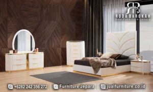 Promo Terbaik Tempat Tidur Mewah Modern dengan kayu jati dan HPLA, dilengkapi lampu LED, menghadirkan nuansa elegan dan mewah di kamar Anda.