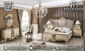Deal Spesial Tempat Tidur Klasik Mewah FS-812 hadir dengan kayu jati berkualitas dan ukiran emas elegan, memberikan nuansa mewah di kamar tidur Anda.