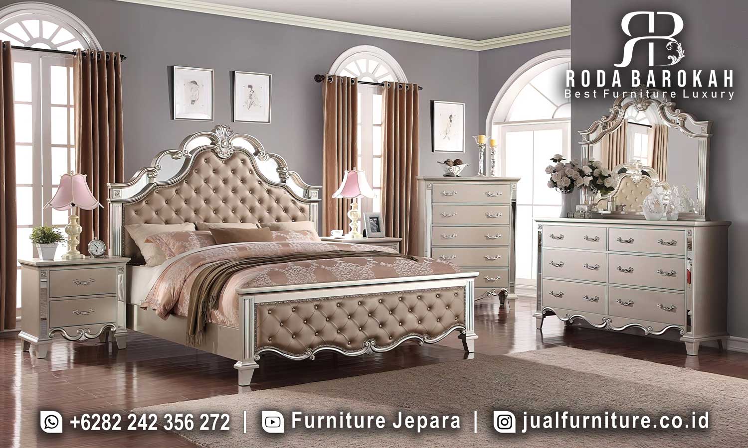 Klasik Kamar Set Mewah Kaca Harga Oke FS-882