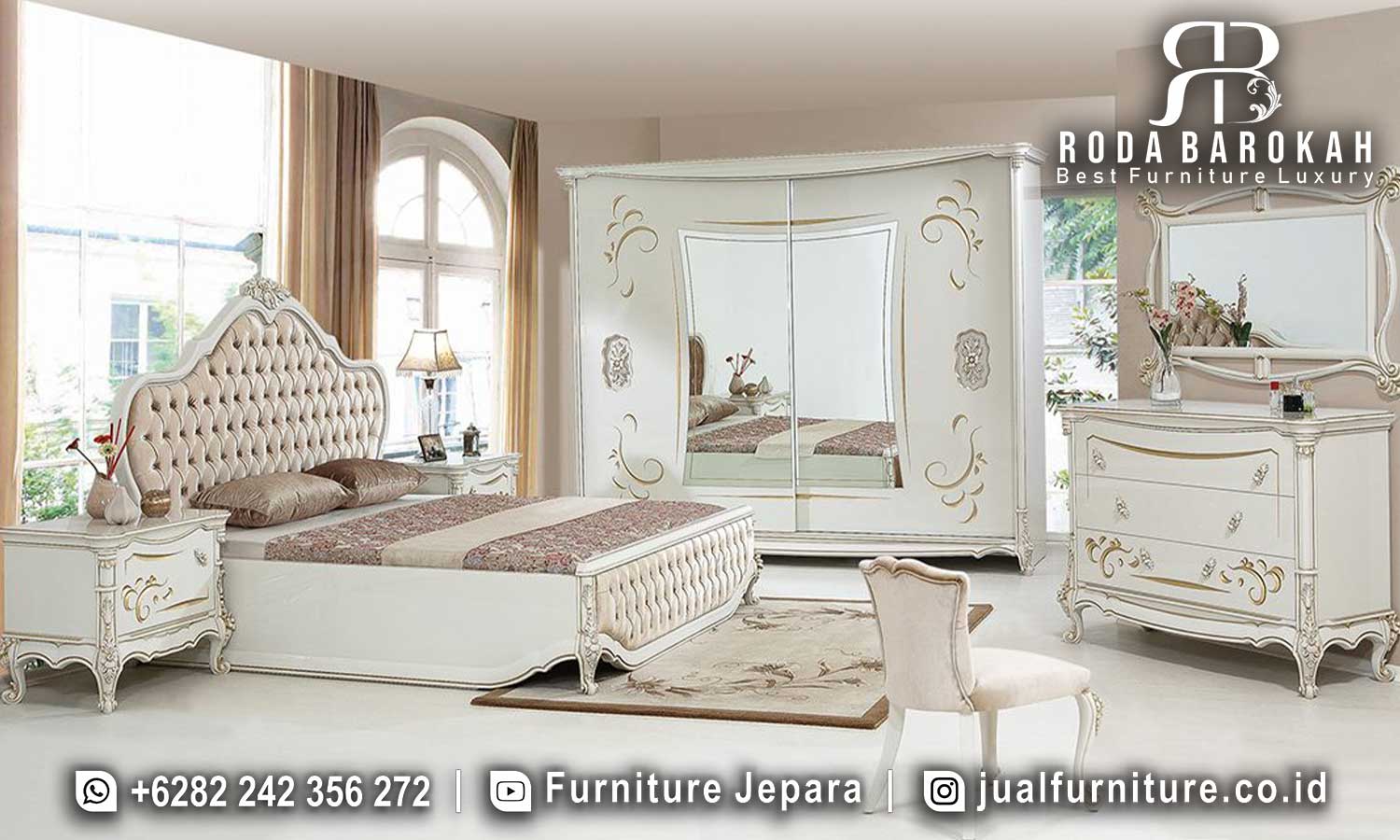 Kamar Set Mewah Terbaru dengan kayu jati dan finishing duco, memadukan motif ukiran elegan untuk menciptakan suasana klasik yang sempurna di kantor An...