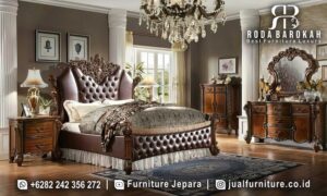 Sale Hari Ini Set Tempat Tidur Jati dengan ukiran elegan, kain bludru, dan rangka kayu jati doff, sempurna untuk tidur nyaman dan dekorasi klasik modern.