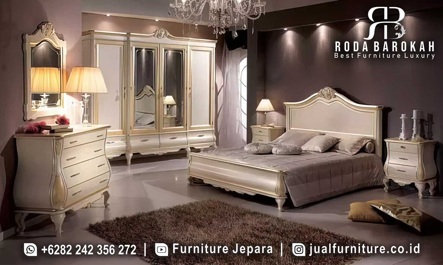 Termurah Tempat Tidur Mewah Mudah Rakit FS-870, terbuat dari kayu jati finishing doff dengan desain klasik elegan, sempurna untuk menambah kenyamanan dan gaya kamar tidur Anda.