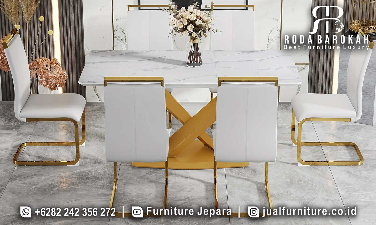 Termurah Meja Makan Mewah Stainless untuk Dapur FS-920, hadir dengan kaki X unik dan kain bludru elegan, sempurna untuk melengkapi suasana modern minimalis.