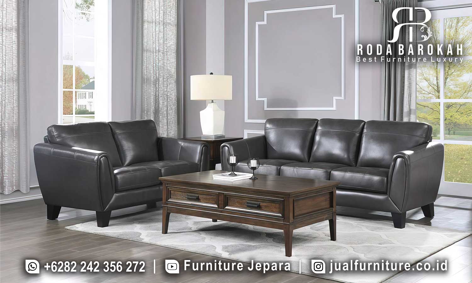 Sofa Tamu Kulit Asli Mewah Victoria Anti Jamur FS-958
