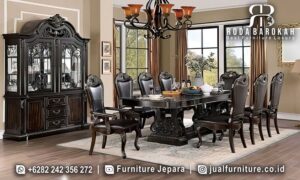 Meja Makan Mewah Klasik Venesia Nuansa Eksklusif FS1087 terbuat dari kayu jati dengan finishing Holz, tahan lama dan elegan, sempurna untuk ruang makan Anda.