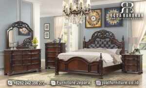 Set Kamar Tidur Mewah Jati Maestro Kesan Elegan FS1071 menghadirkan keindahan ukiran kayu jati dengan finishing Holz, sempurna untuk ruang tidur bergaya klasik.