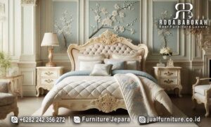 Set Kamar Tidur Mewah Tuscany Desain Eksklusif FS-952 dari kayu jati dengan finishing lac dan ornamen ukiran memberikan nuansa elegan yang sempurna untuk ruang tidur Anda.