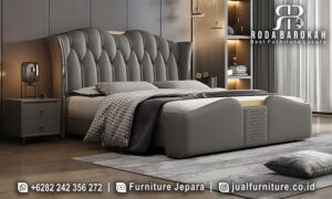 Tempat Tidur Mewah Modern Perugia Awet Digunakan FS-985 terbuat dari kayu jati dengan finishing HPL dan dilengkapi storage, sempurna untuk ruang elegan Anda.