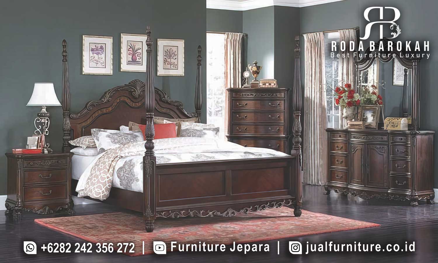 Set Kamar Mewah Jati Natural Lucca Handmade Jepara FS1166