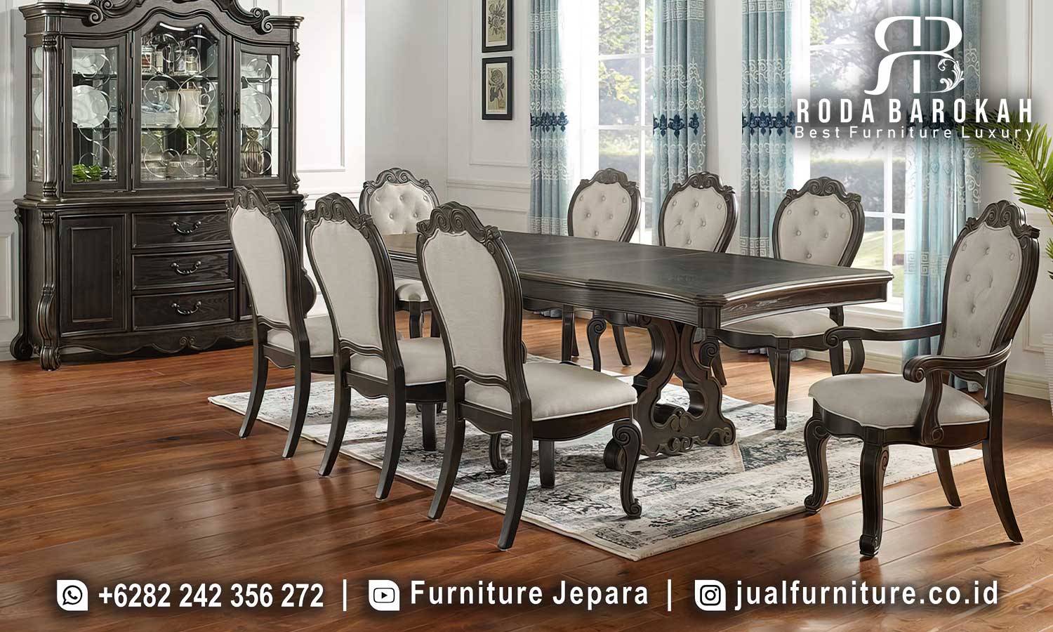 Set Meja Makan Jati Jepara Grandeur Sambungan Kuat FS1159