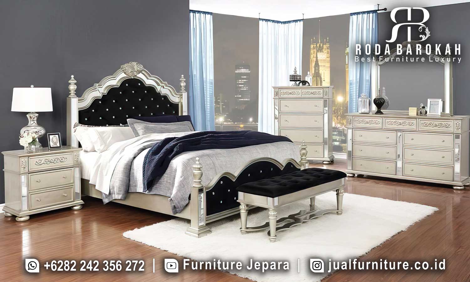 Set Tempat Tidur Mewah Klasik Lucca Bernuansa Antik FS1177