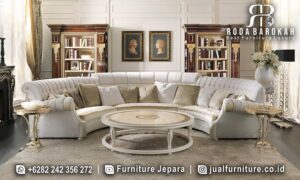Jual Sofa Tamu Mewah Ferrara Sambungan Kuat FS1173, dilengkapi rangka kayu jati dan busa high density foam, sempurna untuk ruang tamu elegan Anda.