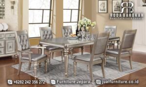 Meja Makan Klasik Mewah Verona Kualitas Pengerjaan FS1172 hadir dengan rangka besi hollow dan finishing lapisan cat dempulan, menjadikannya elegan dan tahan lama untuk keluarga.
