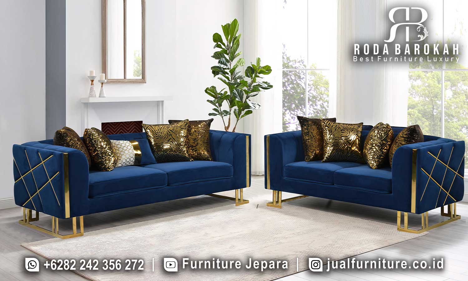 Sofa Tamu Stainless Mewah Montmartre Klasik Elegan FS1150 menghadirkan gaya modern minimalis dengan dudukan fabric velvet dan kaki besi hollow finishing gold yang elegan.