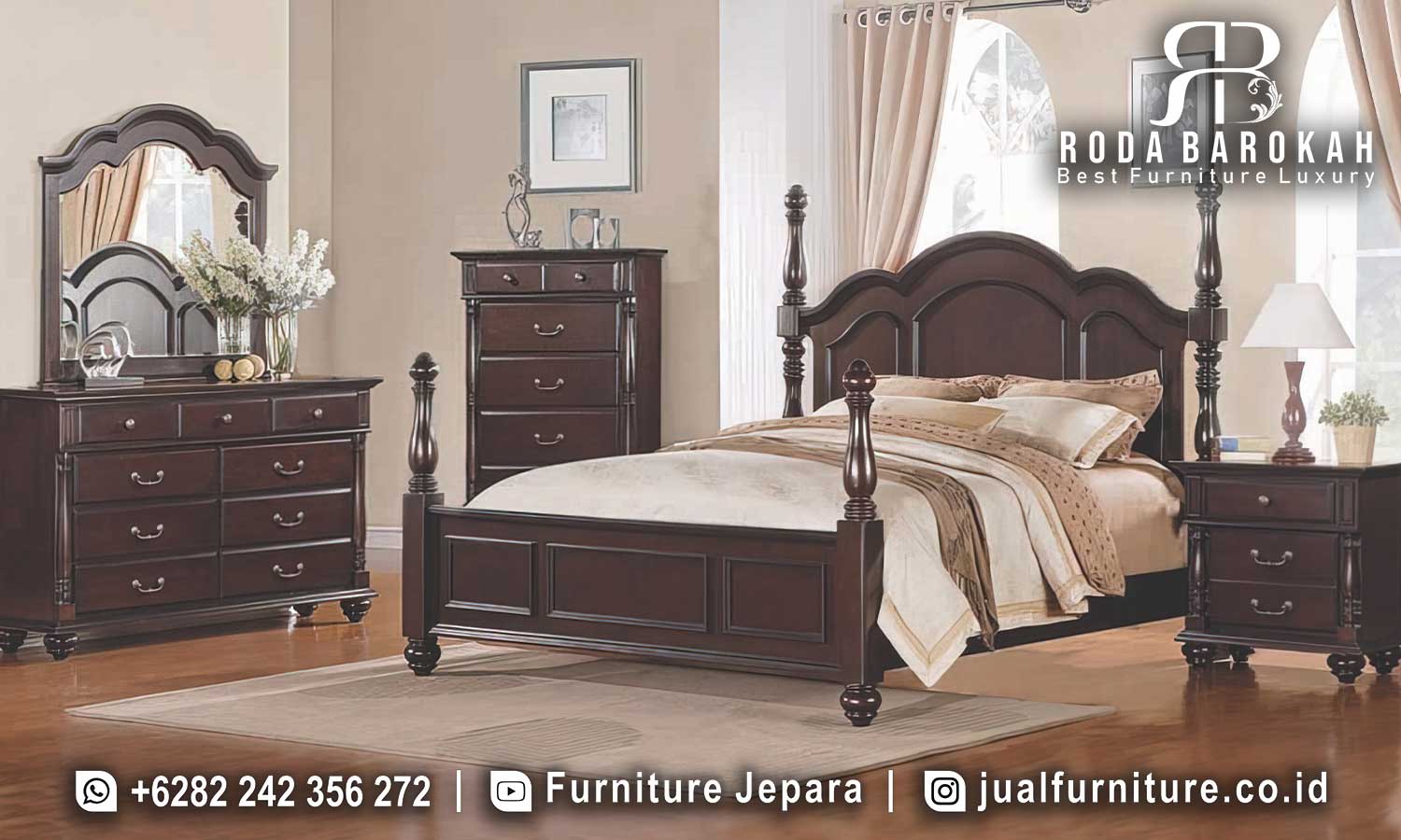 Tempat Tidur Mewah Jati Tudor Pengerjaan Presisi FS1167 hadir dengan kayu jati dan finishing Holz, memberikan nuansa elegan pada ruang tidur klasik Anda.