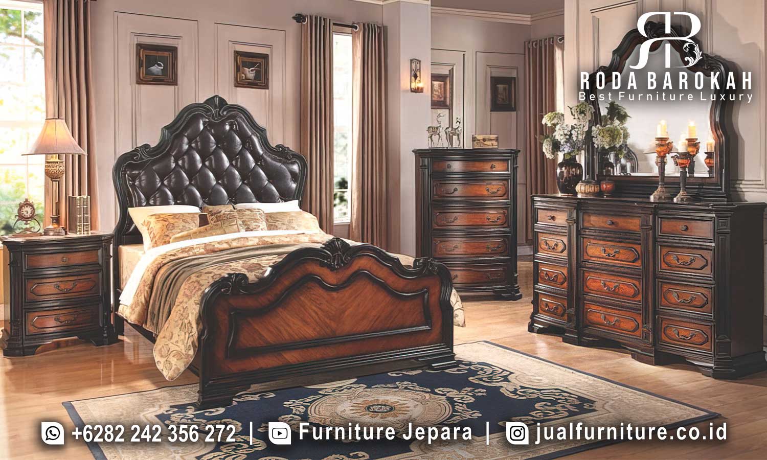 Tempat Tidur Mewah Natural Modena Klasik Elegan FS1153 hadir dengan kayu jati berkualitas, detail ukiran elegan, dan finishing high gloss kemewahan.