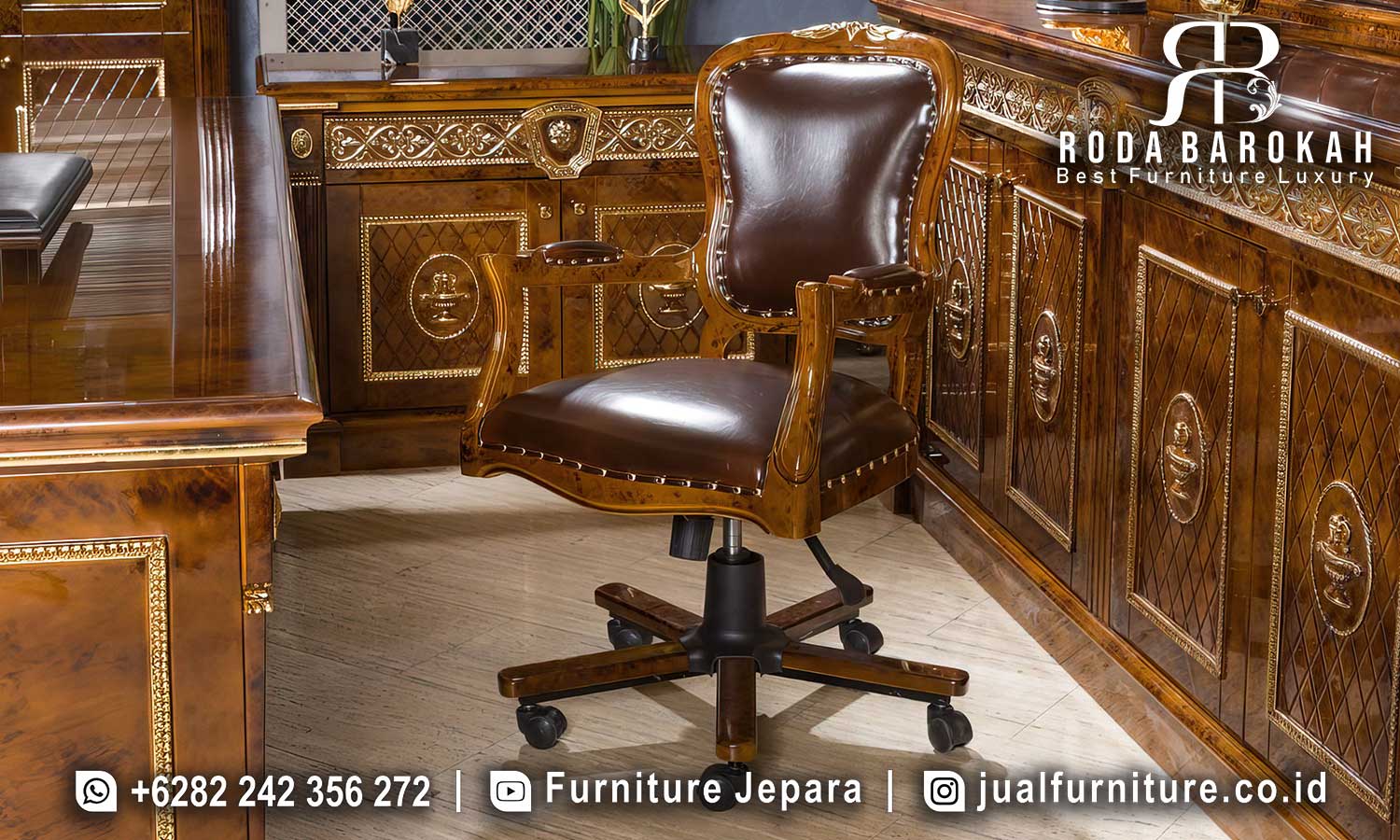 Meja Kantor Mewah Sovrano Kerajinan Jepara FS1429