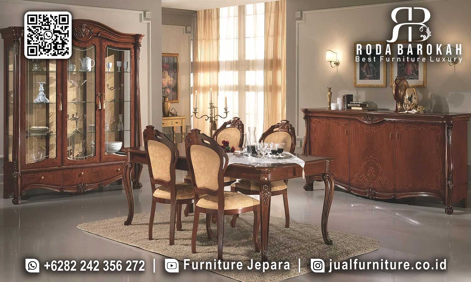 Meja Makan Jati Natural Villa Desain Berdetail FS1315