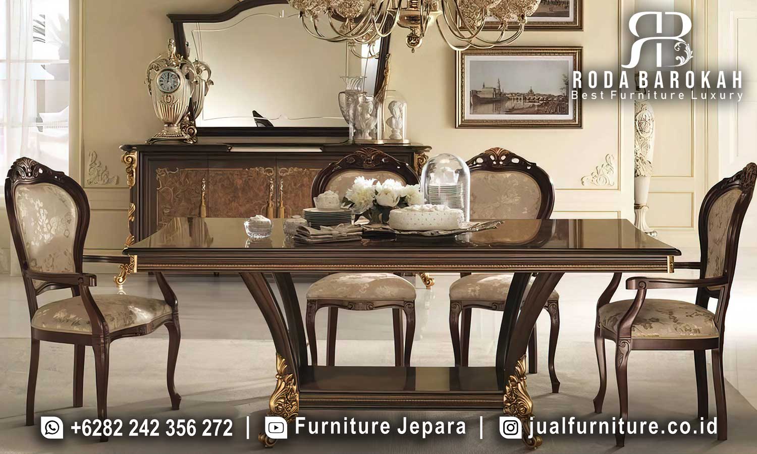 Meja Makan Natural Jati Louis Antik Elegan FS1418