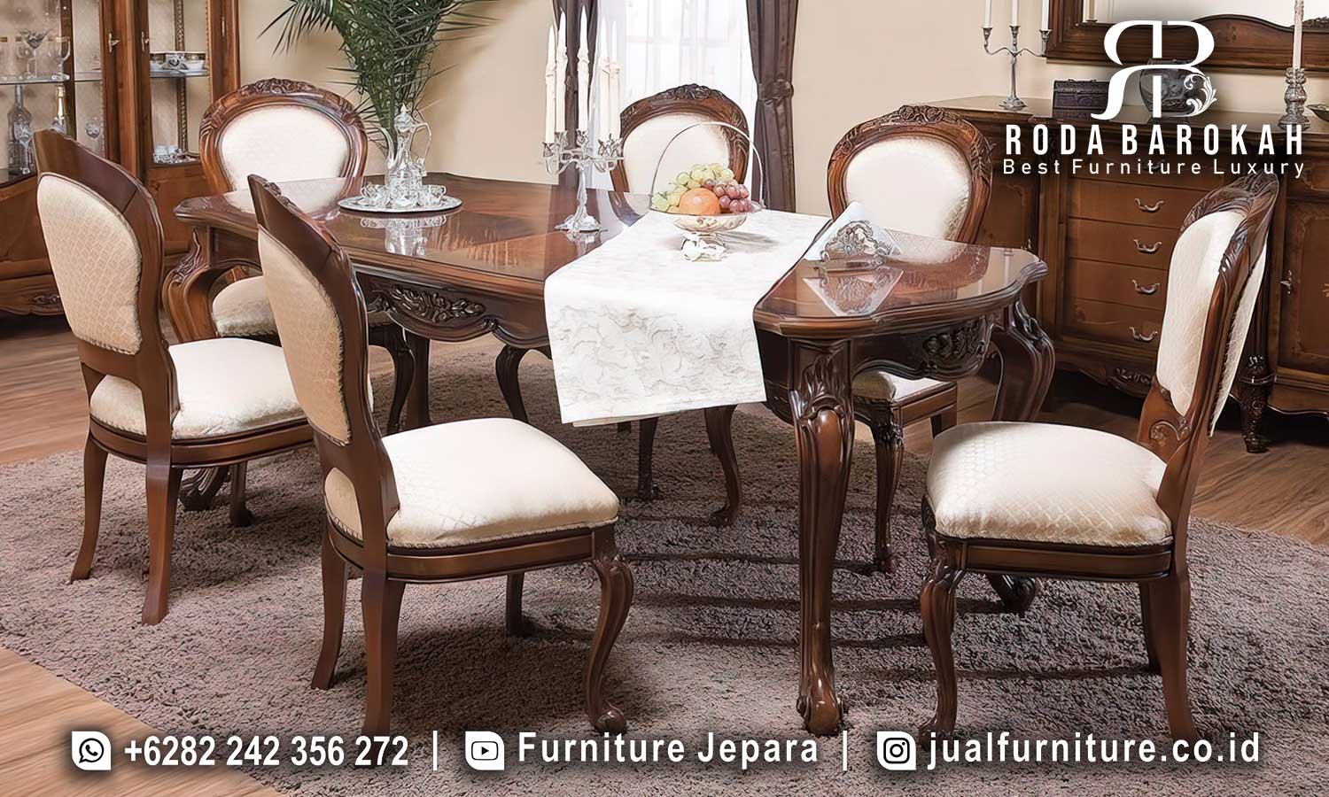 Meja Makan Natural Jati Villa Pengerjaan Halus FS1446