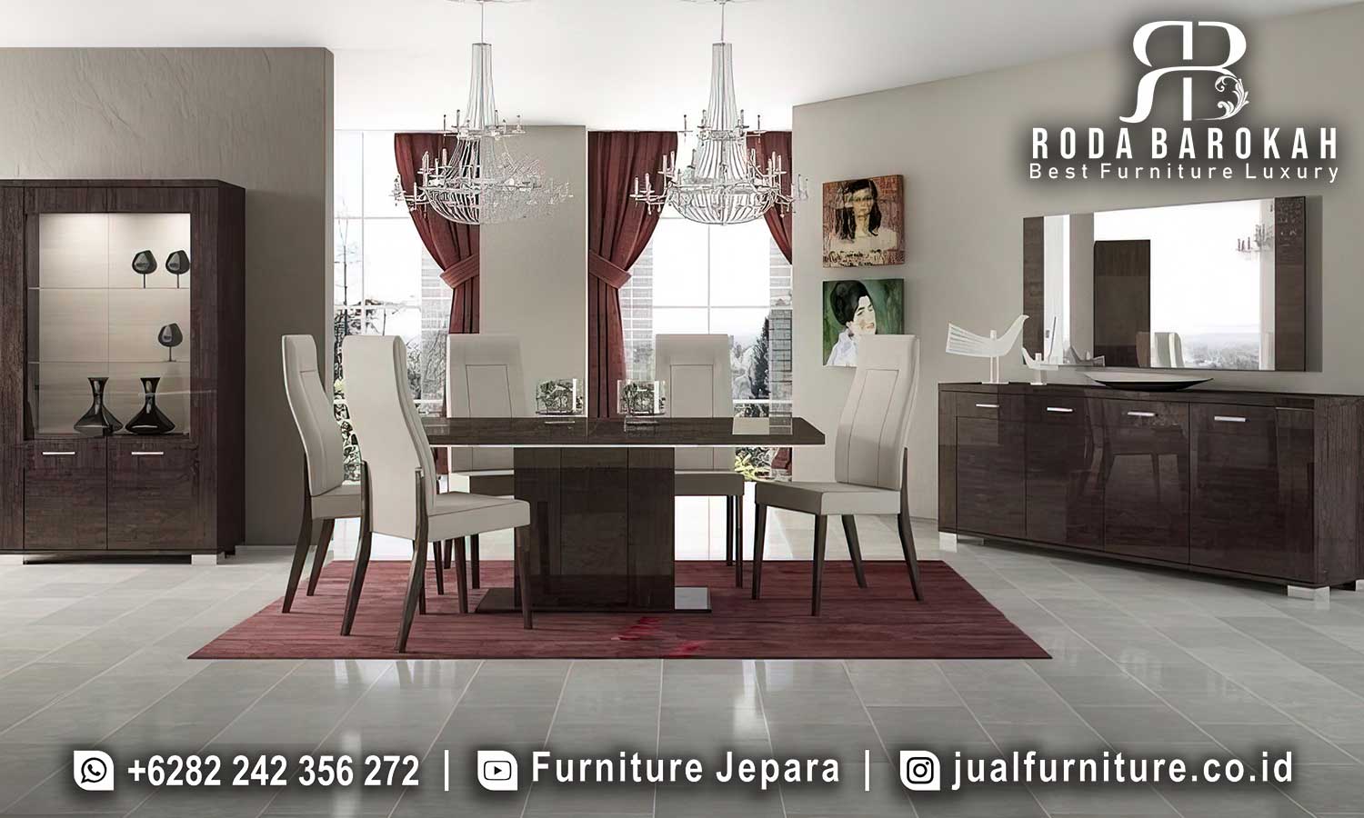 Meja Makan Natural Royale Ukiran Halus FS1448