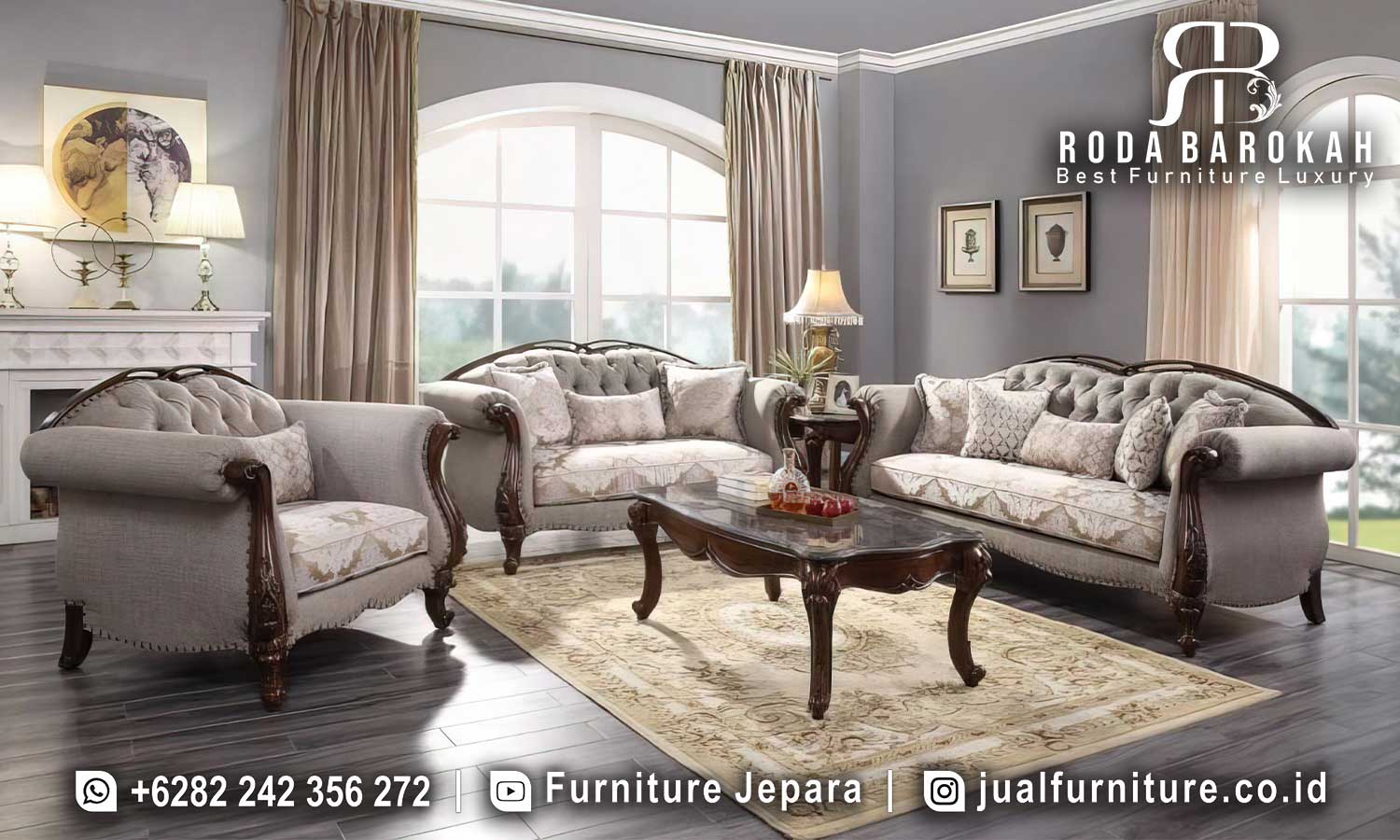 Produsen Sofa Tamu Klasik Amerika Warna Grey Mewah FS1451