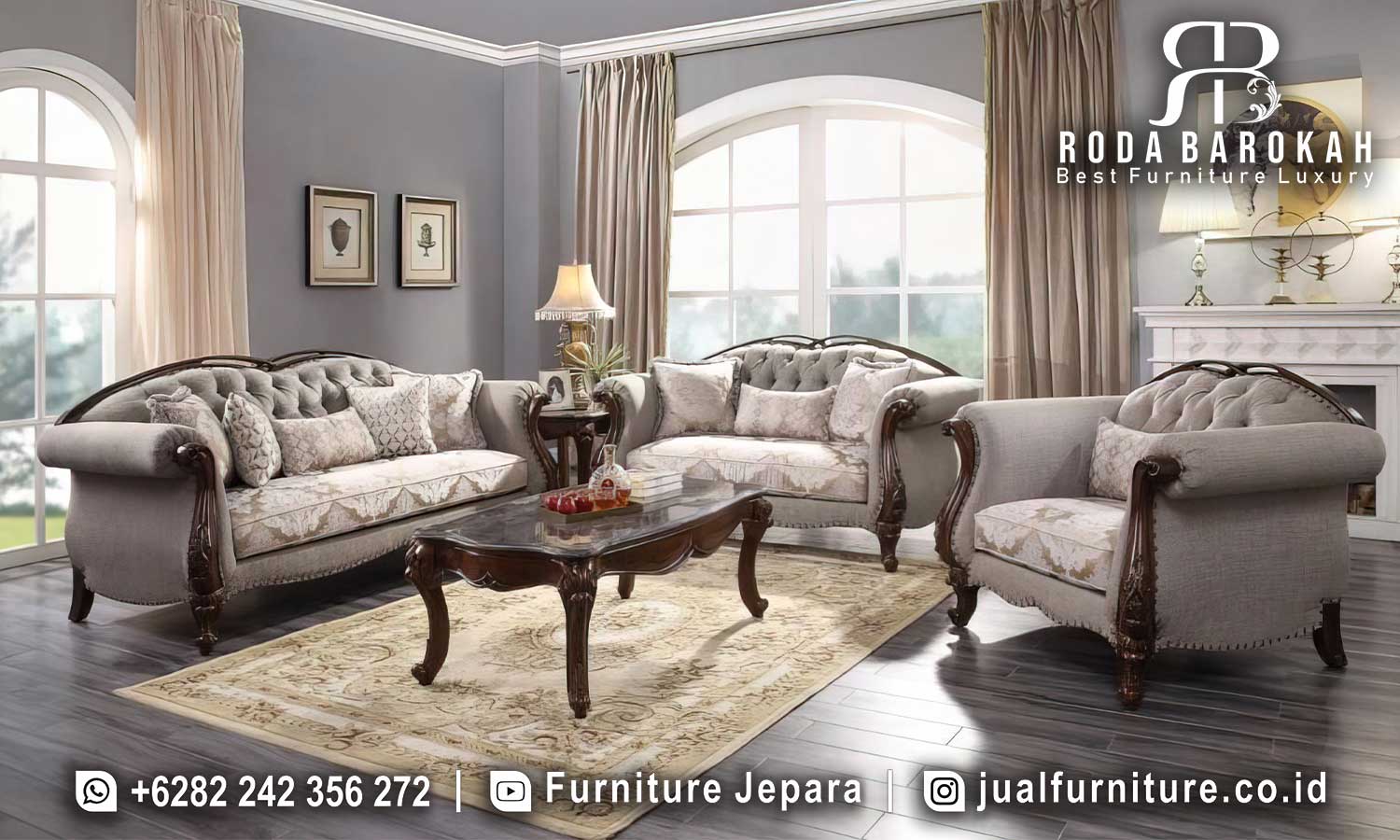 Produsen Sofa Tamu Klasik Amerika Warna Grey Mewah FS1451