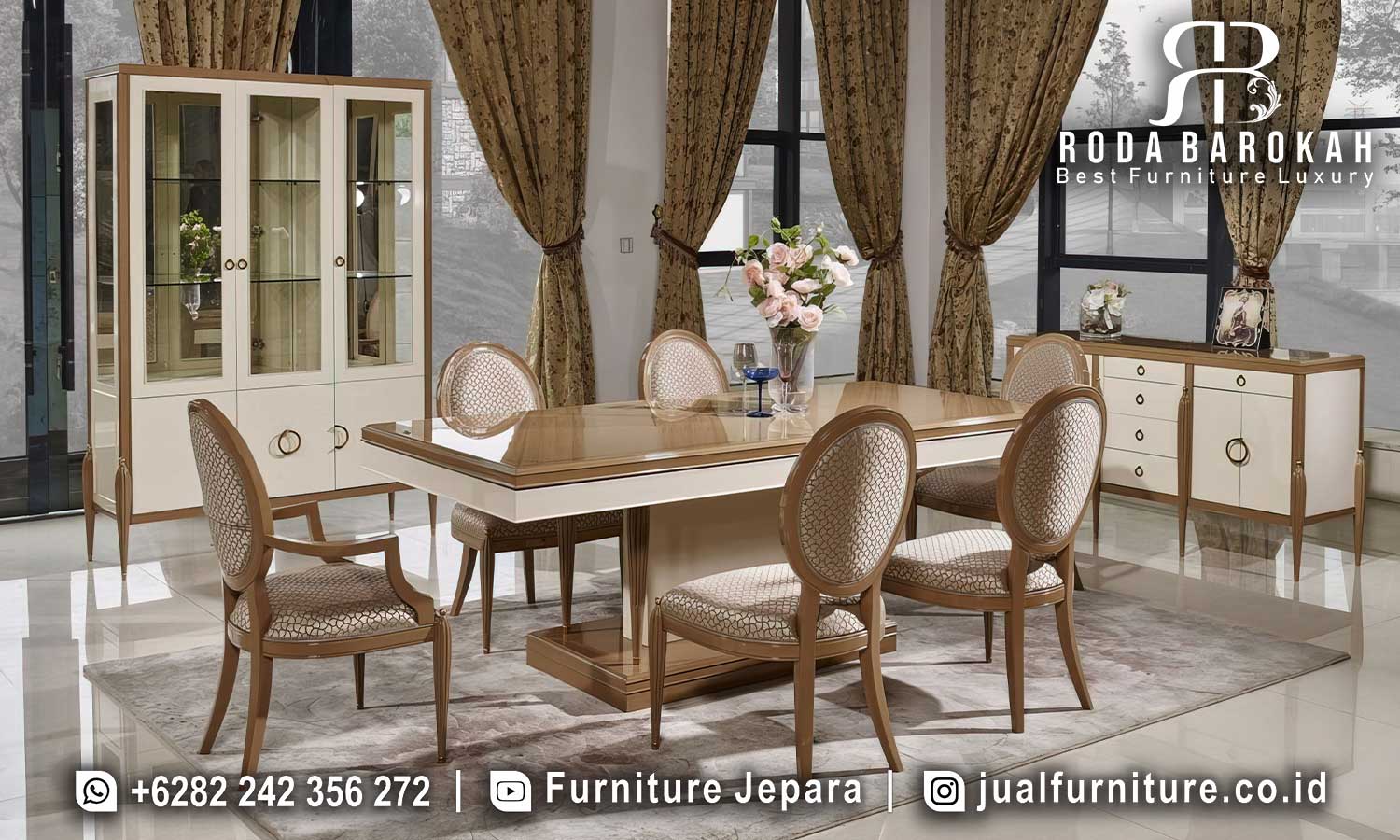 Set Meja Makan Jati Noblesse Pahatan Halus FS1351