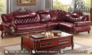 Sofa L Chesterfield Mewah Ruang Tamu Terbaru Kulit Klasik FS1449