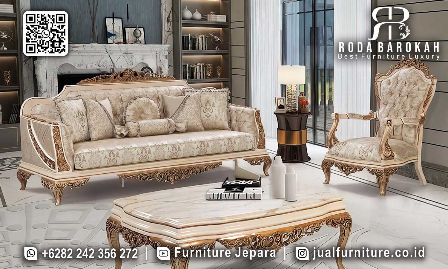 Sofa Tamu Mewah Klasik Santorini Produk Bergaransi FS1319