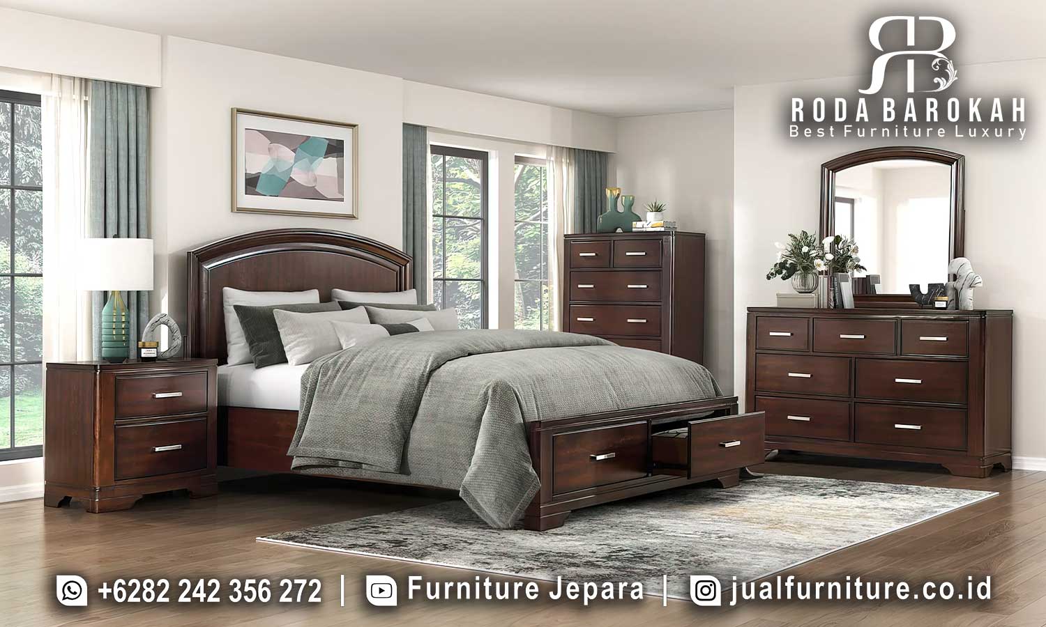 Tempat Tidur Minimalis Modern Kontemporer Kayu Jati Jepara FS1456