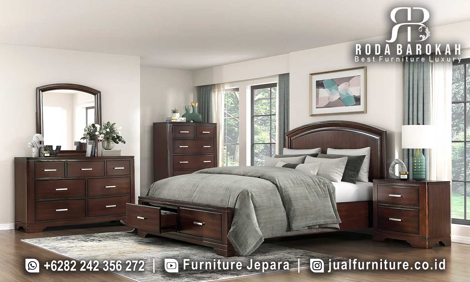 Tempat Tidur Minimalis Modern Kontemporer Kayu Jati Jepara FS1456