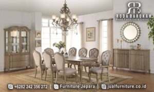 Best Meja Makan Mewah Maestro Tahan Lama FS1385 terbuat dari kayu jati berfinishing doff, elegan, dan mudah dibersihkan, ideal untuk keluarga modern.