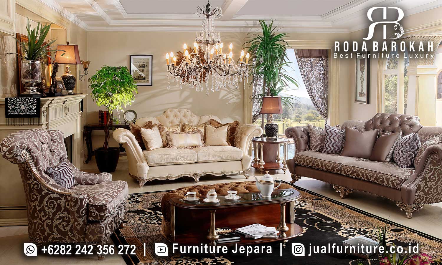 Best Sofa Tamu Jepara Mewah menghadirkan elegansi klasik dengan rangka kayu jati, busa density, dan jahitan bordir, sempurna untuk ruang tamu Anda.