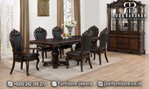 Jual Meja Makan Mewah Eleganza Nyaman Digunakan FS1388 terbuat dari kayu jati dengan finishing doff, menawarkan elegansi dan kemudahan perawatan untuk ruang makan Anda.