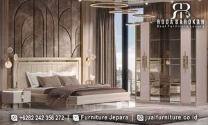 Jual Tempat Tidur Modern Portofino Pahatan Halus FS1444, terbuat dari kayu jati dengan finishing duco dan pencahayaan LED, memberikan nuansa elegan dan mewah di kamar Anda.
