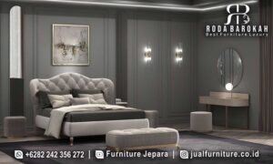 Kamar Tidur Mewah Ravenna Anti Jamur FS1299 hadir dengan rangka kayu jati dan busa jok high density, memberikan nuansa elegan dan modern yang tahan lama.