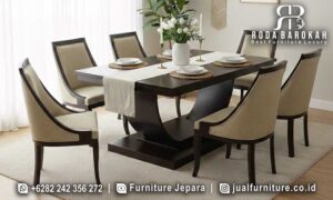 Rekomendasi Meja Makan Minimalis Modern Royale Nuansa Elegan FS1420 terbuat dari kayu jati dengan kaki melengkung, memberikan sentuhan elegan di setiap ruangan Anda.