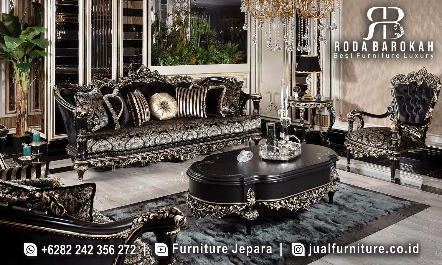 Sofa Tamu Klasik Turki dengan rangka kayu jati dan lukisan emas, menawarkan nuansa mewah dan elegan untuk ruang tamu Anda yang istimewa.