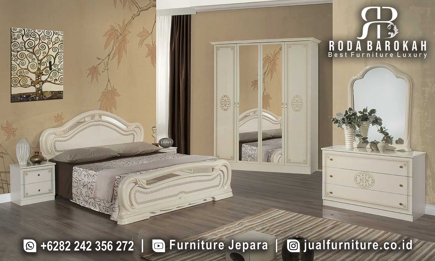 Tempat Tidur Mewah Modern Romanov Sentuhan Klasik FS1409 hadir dengan rangka kayu jati berfinishing lac, menawarkan keanggunan dan fungsi penyimpanan dalam satu desain.