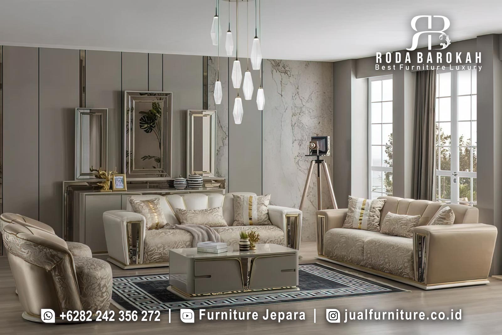 Desain Kursi Sofa Mewah Keluarga Estetik Aksen Gold FS1511
