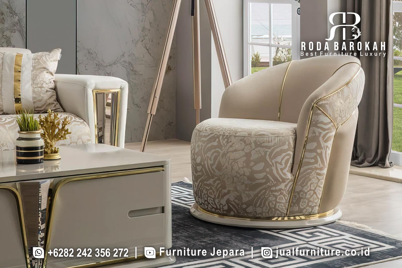 Desain Kursi Sofa Mewah Keluarga Estetik Aksen Gold FS1511