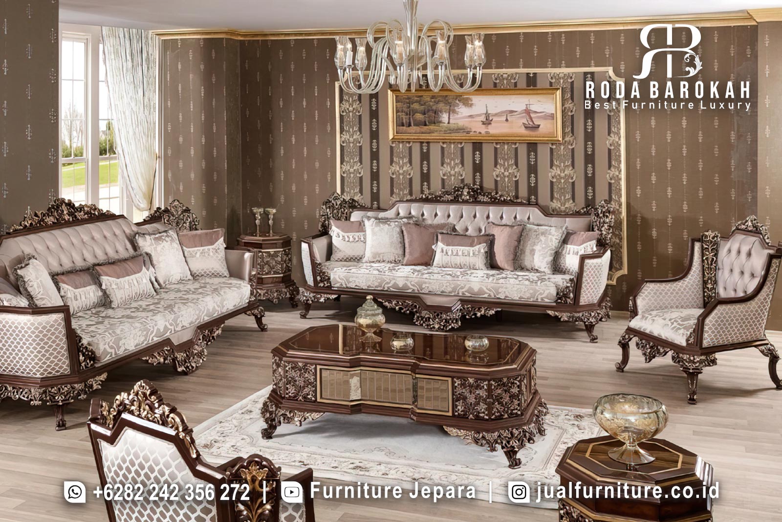 Desain Sofa Tamu Ukir Klasik Eropa Mewah dan Elegan FS1499