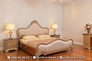 Desain Tempat Tidur Mewah Ukir Aksen Emas FS1515