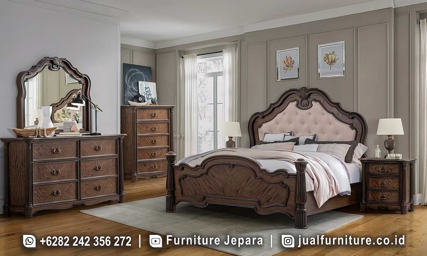 Harga Set Kamar Tidur Mewah Kayu Jati Natural Terbaru FS1478